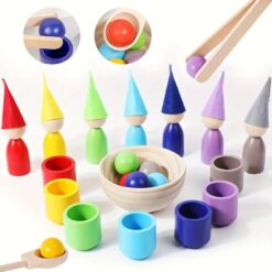 Joc din lemn de tip Montessori - Set 50 cilindrii natur 01