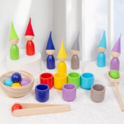 Joc din lemn de tip Montessori - Set 50 cilindrii natur 01