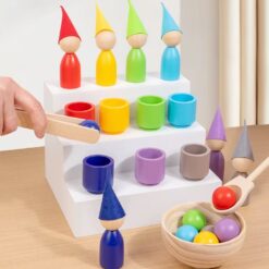 Joc din lemn de tip Montessori - Set 50 cilindrii natur 01