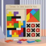 Joc educativ 3 in 1, Tangram, X si 0, Tetris, 3 ani+