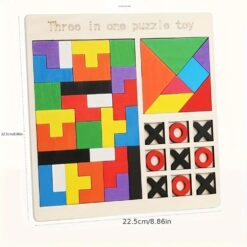 Joc educativ 3 in 1, Tangram, X si 0, Tetris, 3 ani+
