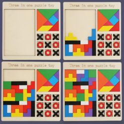 Joc educativ 3 in 1, Tangram, X si 0, Tetris, 3 ani+