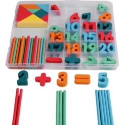 Joc matematica din lemn cu cifre si tangram, 3 ani