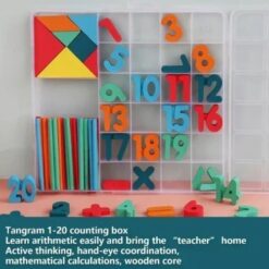 Joc matematica din lemn cu cifre si tangram, 3 ani