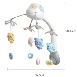 Jucarie bebe pentru patut, 0 luni+, Carusel muzical cu telecomanda, Gri 01