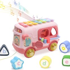Jucarie interactiva, cu sunete si lumini, Autobuz roz, 18 luni+