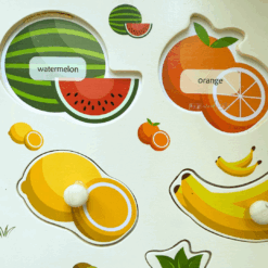 Puzzle Incastru din lemn cu butoni si imagine de asociere, 11 Fructe 01