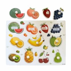 Puzzle Incastru din lemn cu butoni si imagine de asociere, 11 Fructe 01