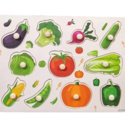 Puzzle incastru din lemn cu butoni si imagine de asociere, Legume 01