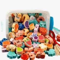 Joc de tip Montessori, set 42 margele din lemn, 3 ani+