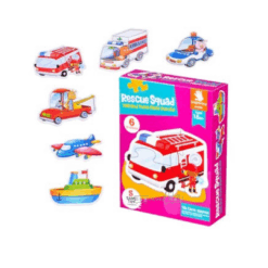 Set 6 puzzle-uri bebelusi din 2 sau 3 piese mari, Vehicule de Salvare, 18 luni