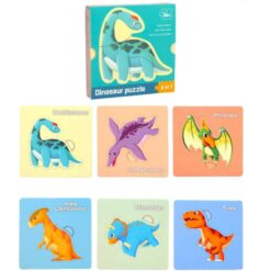 Set cu puzzle din 3-4 piese, 6 Dinozauri 01
