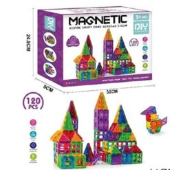 Set de constructie 3D, magnetic, 120 piese, 3 ani+