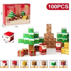 Set de constructie magnetic cu100 de piese, 3 ani+, Craciun