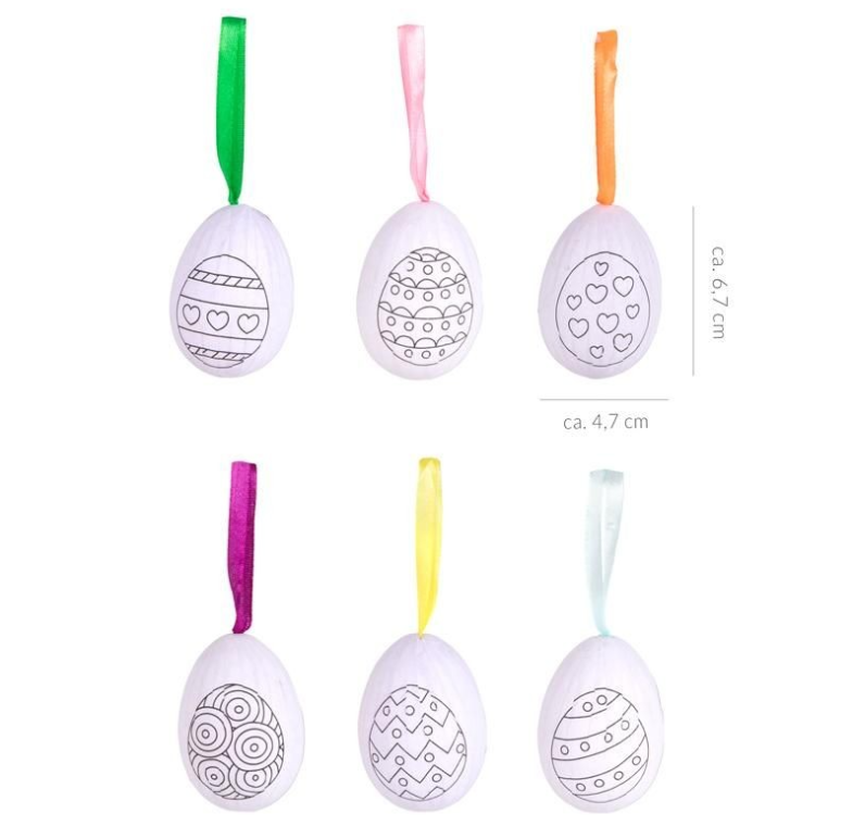 Accesorii creatie - polistiren - ou, set 6 buc in cofraj, cu modele de colorat, Trendhaus, CH30724