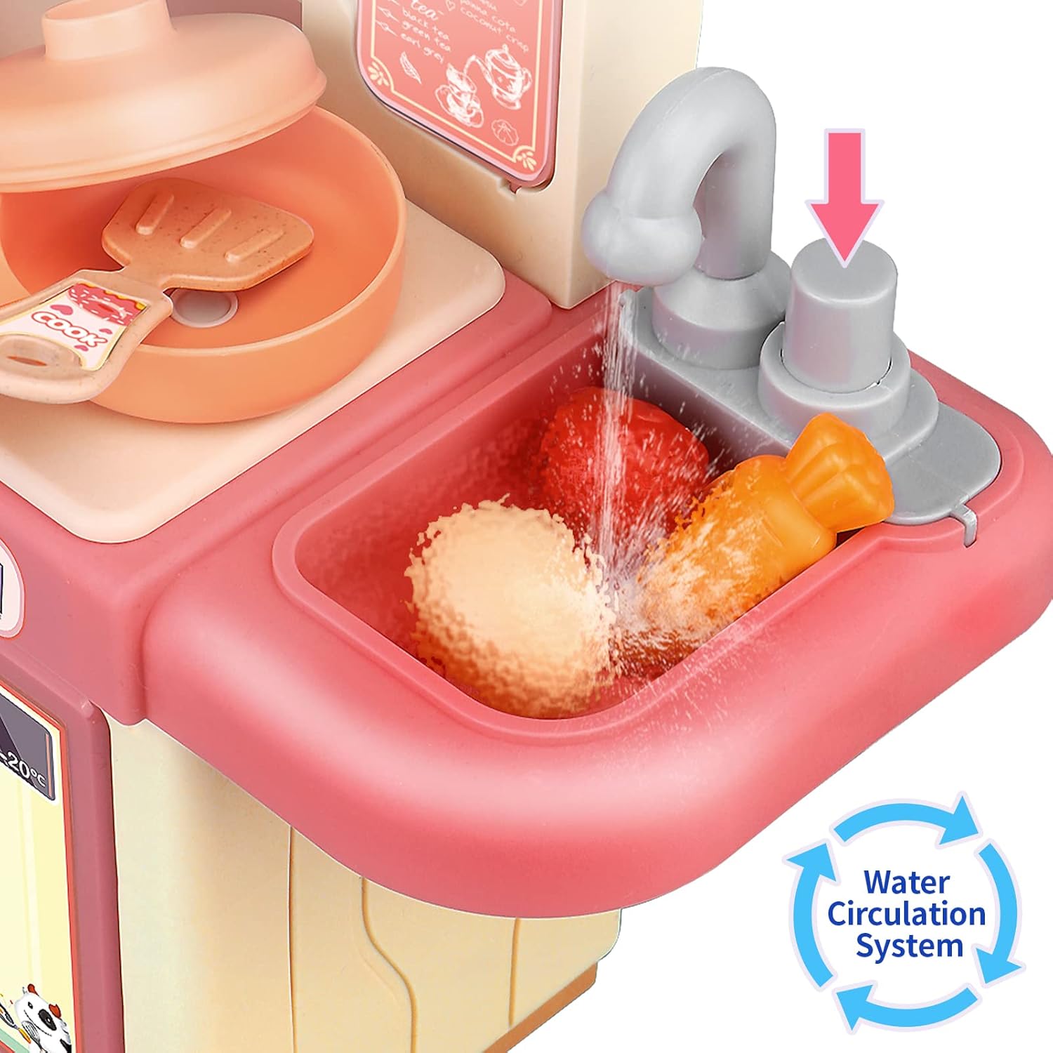 Bucatarie cu sunete si lumini pentru copii, 36 cm, 3 ani+,Roz 01