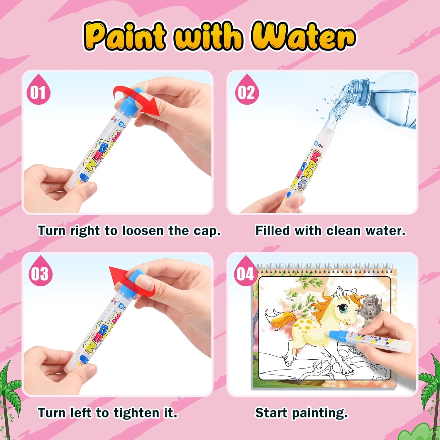 Carte de colorat cu apa, Tematica Dinozauri, 3 ani 01