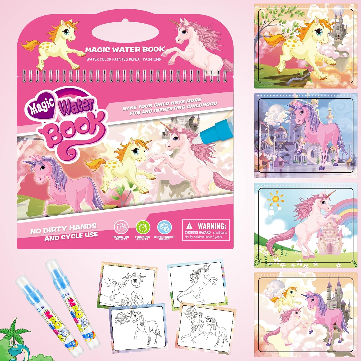 Carte de colorat cu apa, Tematica Unicorni si zane 01