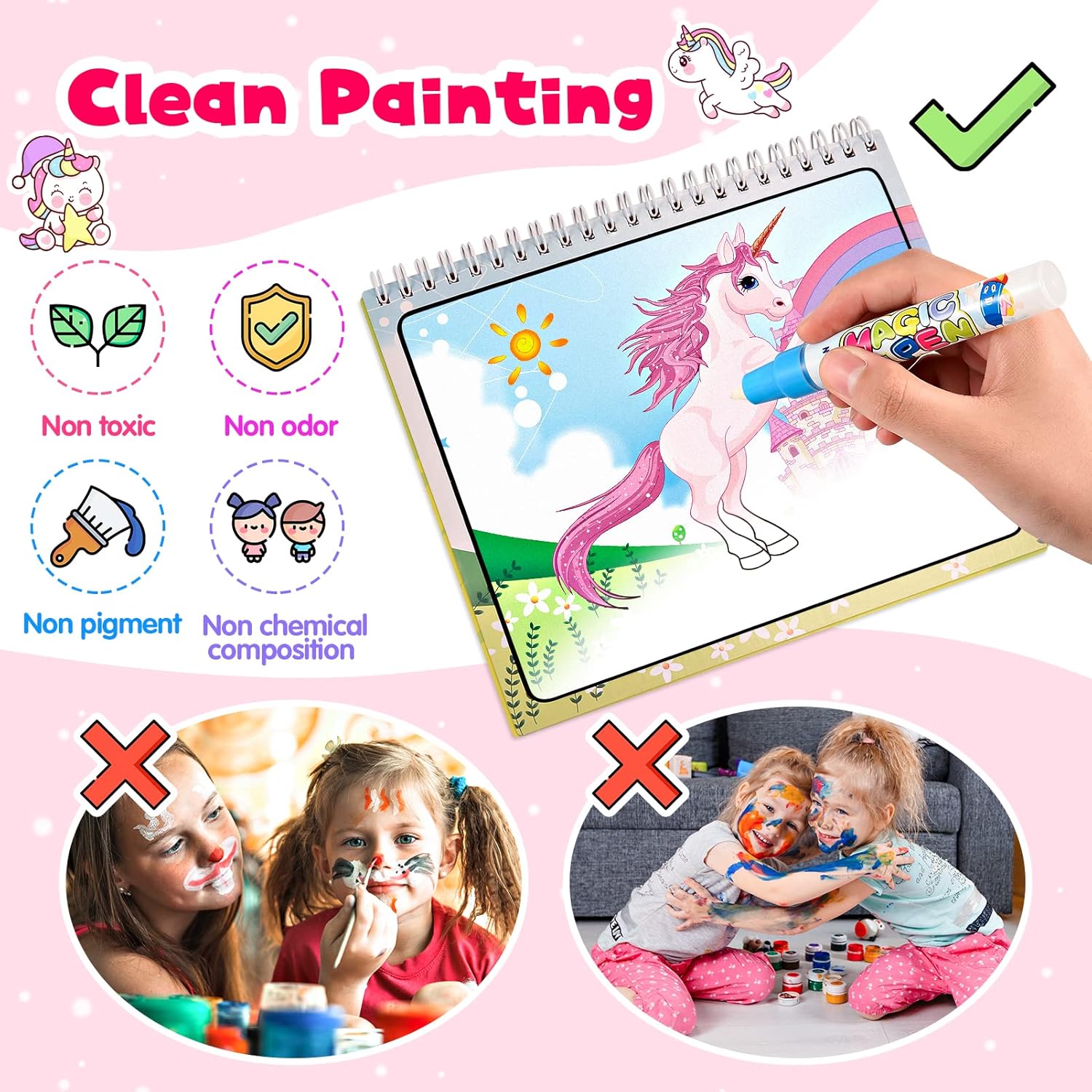 Carte de colorat cu apa, Tematica Unicorni si zane 01