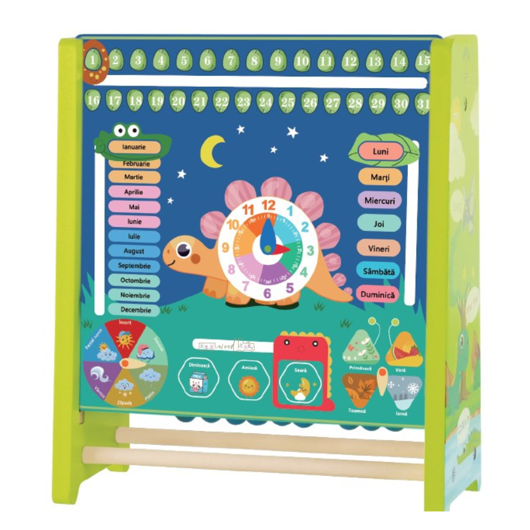 Joc Ceas Calendar, tablita de scris, din Lemn - Limba Romana, 3 ani 02