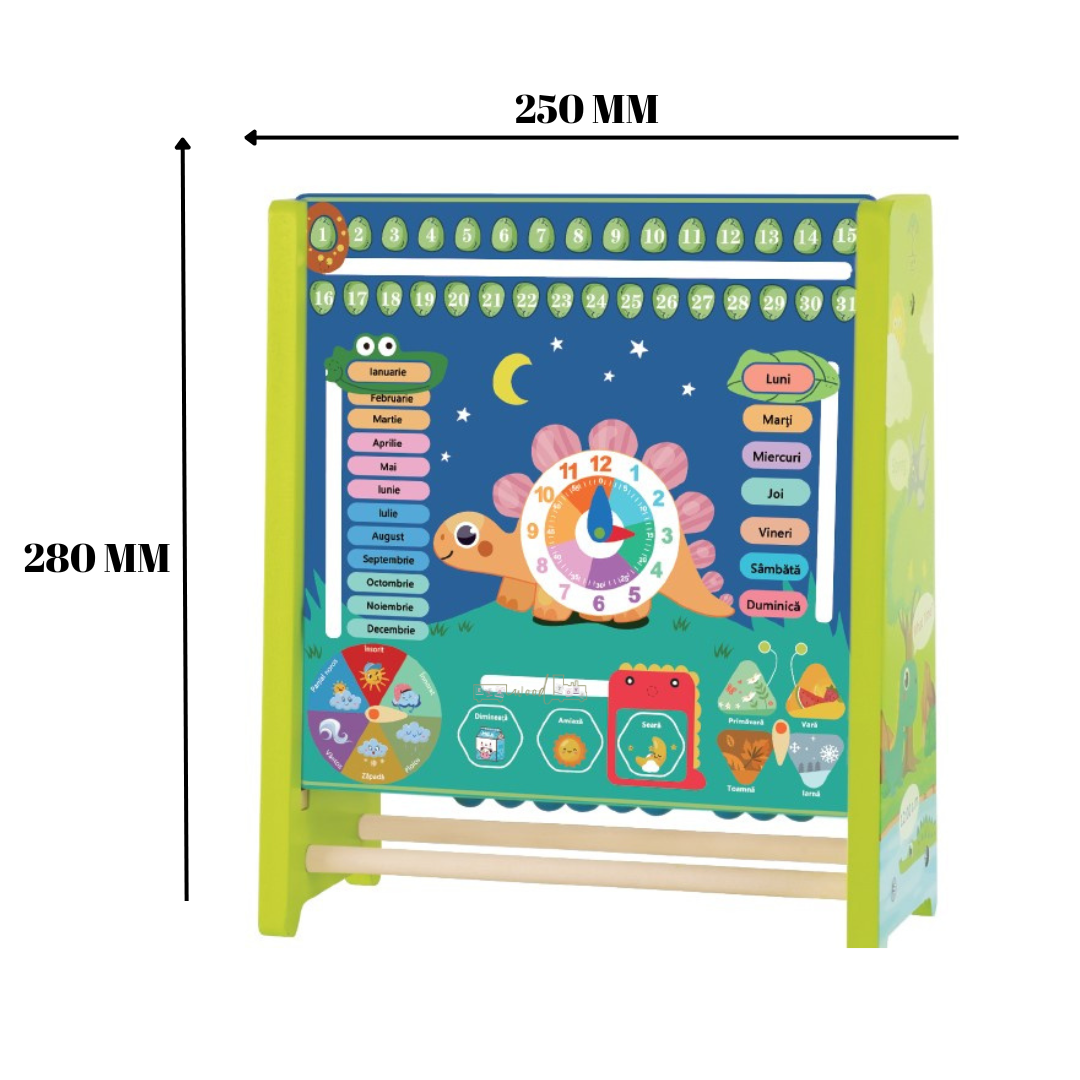 Joc Ceas Calendar, tablita de scris, din Lemn - Limba Romana, 3 ani 02
