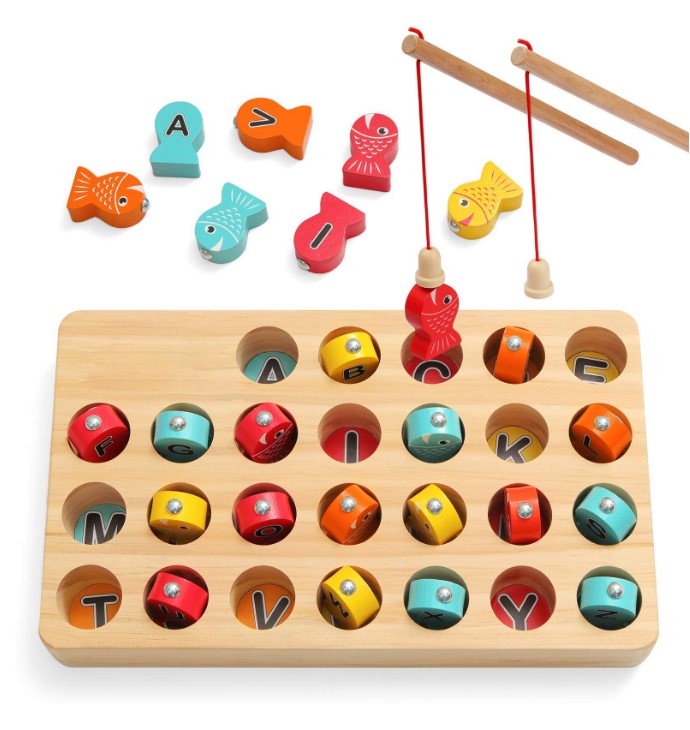 Joc de tip Montessori, Dexteritate si joc magnetic de pescuit, 3 ani, Alfabet 01
