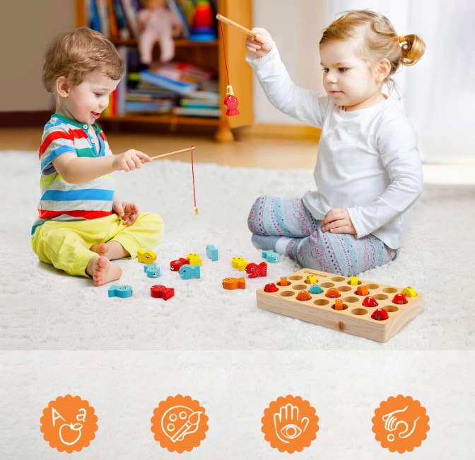 Joc de tip Montessori, Dexteritate si joc magnetic de pescuit, 3 ani, Alfabet 01