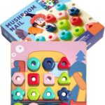 Joc din lemn de tip Montessori - Mozaic cu ciupercuțe, 3 ANI