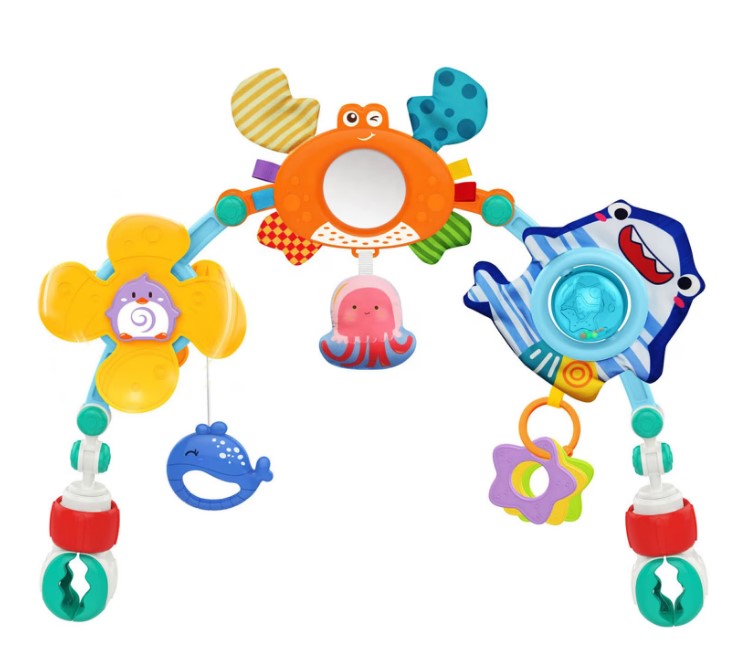 Jucarie bebe pentru carut si patut, Arcada ajustabila si pliabila, 0 luni+, Animale