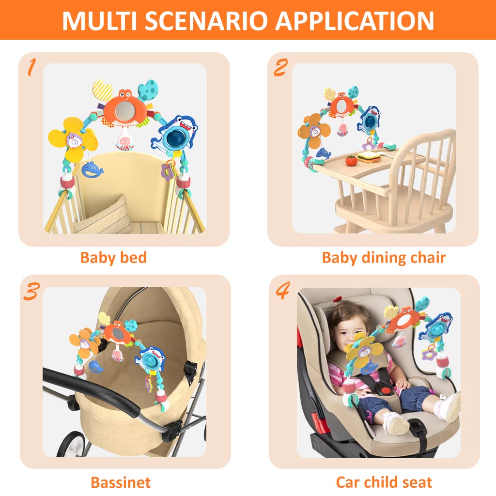 Jucarie bebe pentru carut si patut, Arcada ajustabila si pliabila, 0 luni+, Animale - imagine 2