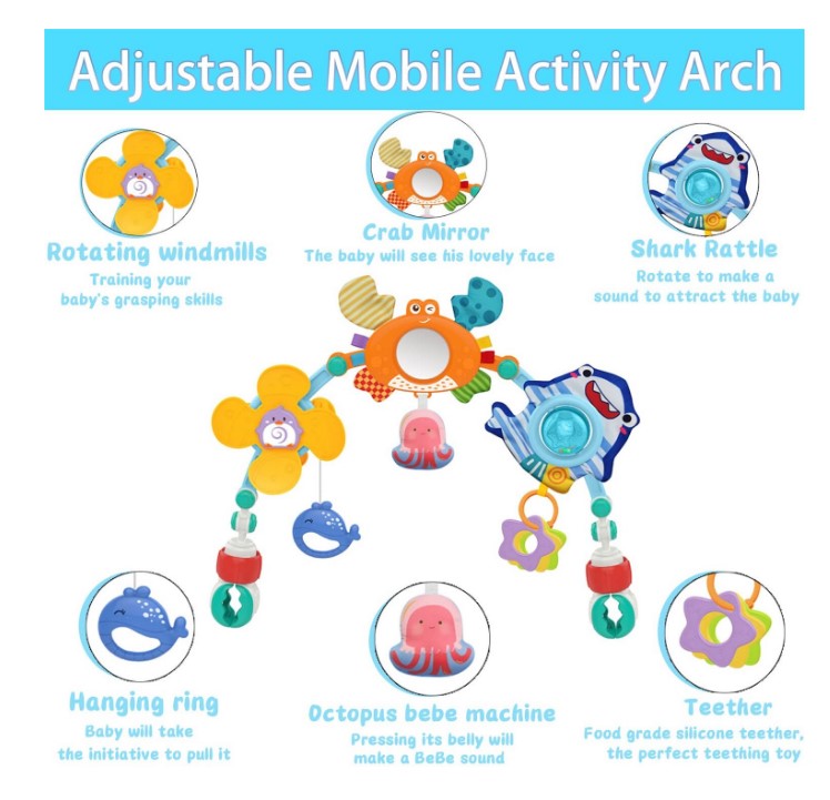 Jucarie bebe pentru carut si patut, Arcada ajustabila si pliabila, 0 luni+, Animale 07