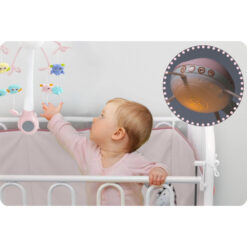 Jucarie bebe pentru patut, 0 luni+, Carusel muzical cu telecomanda, Roz 01