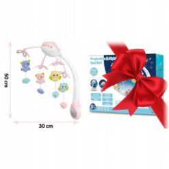 Jucarie bebe pentru patut, 0 luni+, Carusel muzical cu telecomanda, Roz 01