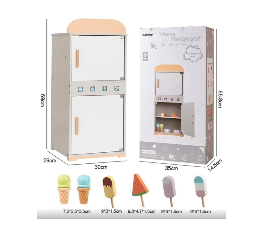 Jucărie din lemn – Frigider si congelator, cu accesorii, 3 ani+1 (2)