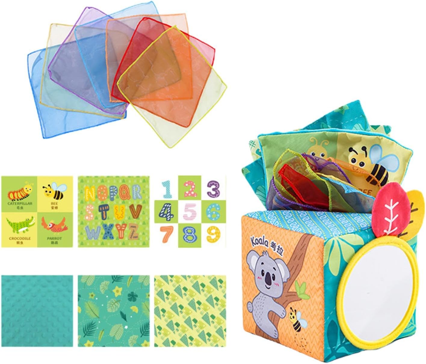 Jucarie senzoriala bebe, Cutia cu batiste, 6 luni+ 01