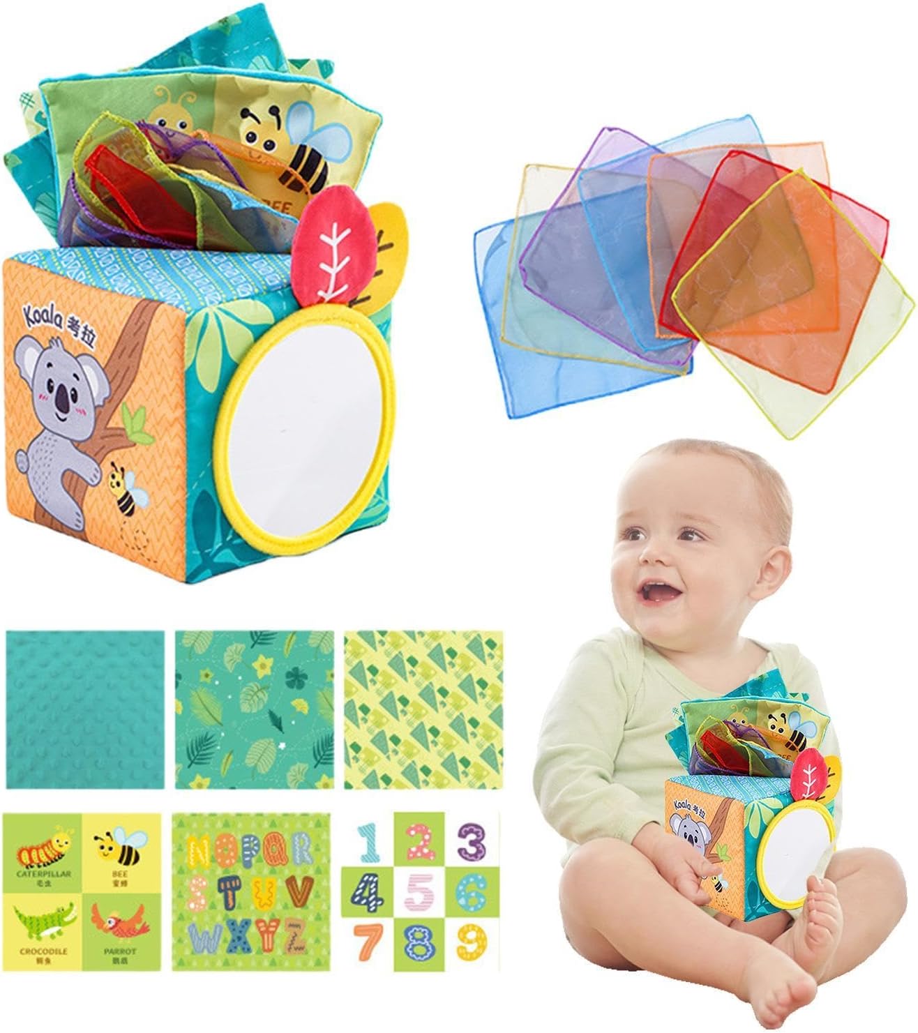 Jucarie senzoriala bebe, Cutia cu batiste, 6 luni+ 01