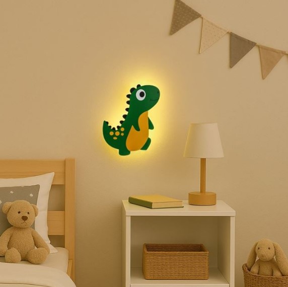 Lampa de veghe din lemn, pentru perete cu led, Dino 01