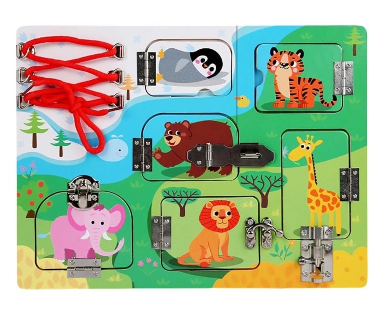 Placa cu activitati Montessori - Incuie Descuie, 3 ani+ 01