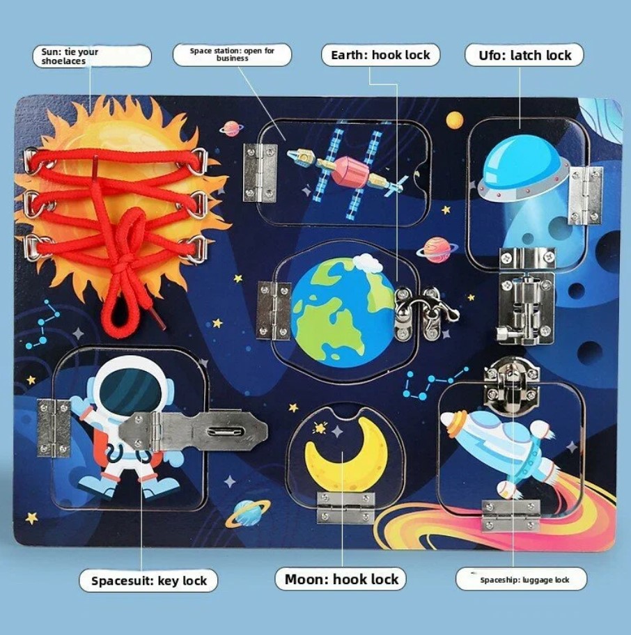 Placa cu activitati Montessori - Incuie Descuie, 3 ani, Cosmos 01