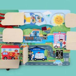 Placa cu activitati Montessori - Incuie Descuie, 3 ani, Vehicule