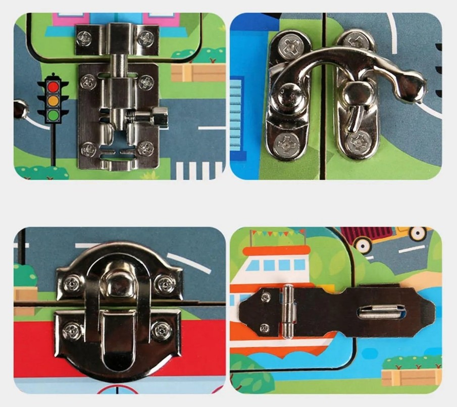 Placa cu activitati Montessori - Incuie Descuie, 3 ani, Vehicule