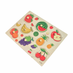 Puzzle Incastru din lemn cu butoni si imagine de asociere, 8 Fructe