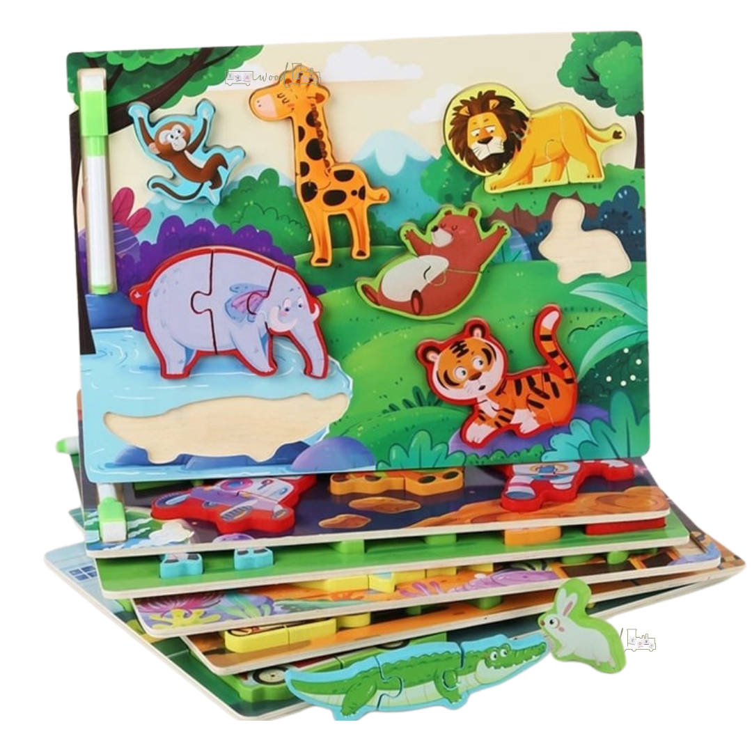 Puzzle duo piese groase lemn si tablita de scris 01