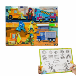 Puzzle duo piese groase lemn si tablita de scris, Mijloace de transport 0001