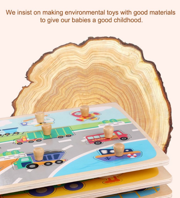 Puzzle incastru din lemn cu butoni si imagine de asociere –Anotimpuri