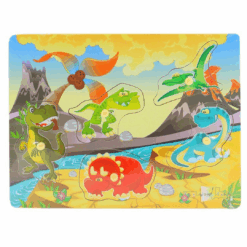 Puzzle incastru din lemn cu butoni si imagine de asociere –DINO