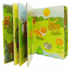 Carte educativă cu 6 puzzle-uri – Animale din pădure, 72 piese