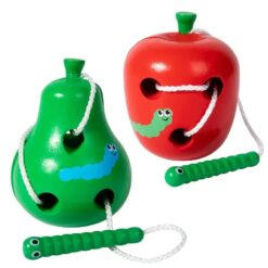Set 2 jucării educative din lemn pentru șnuruit, Fructe, 3 ani