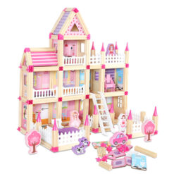 Set de constructie 3D din lemn, pentru fetite, 298 piese, Castel 01
