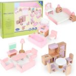 Set mobilier case de papusi, din lemn, 22 de piese